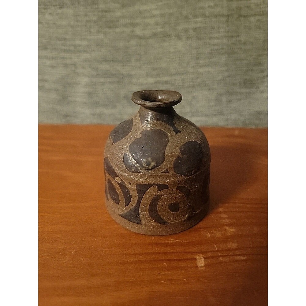 Davis Studio Art Pottery Small Vase Handmade Signed Ethnic Abstract